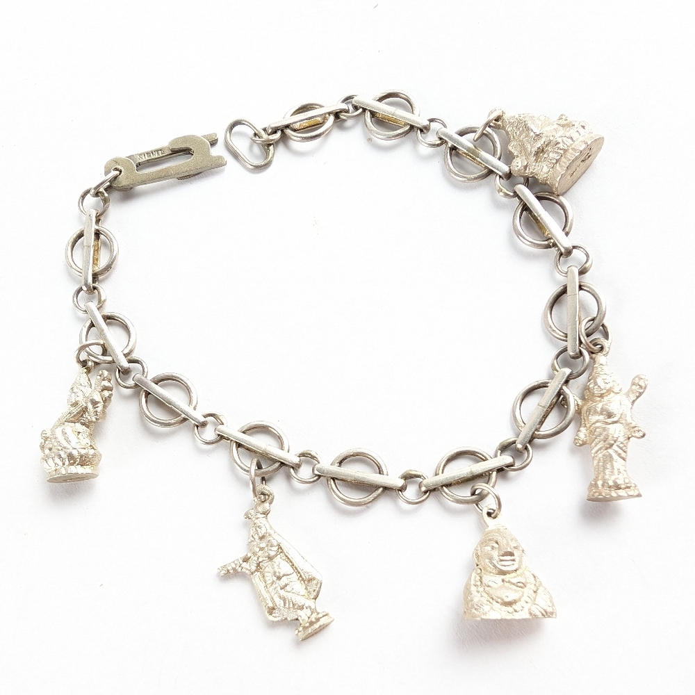 Vintage Signed "Silver" Hindu god Charm Bracelet